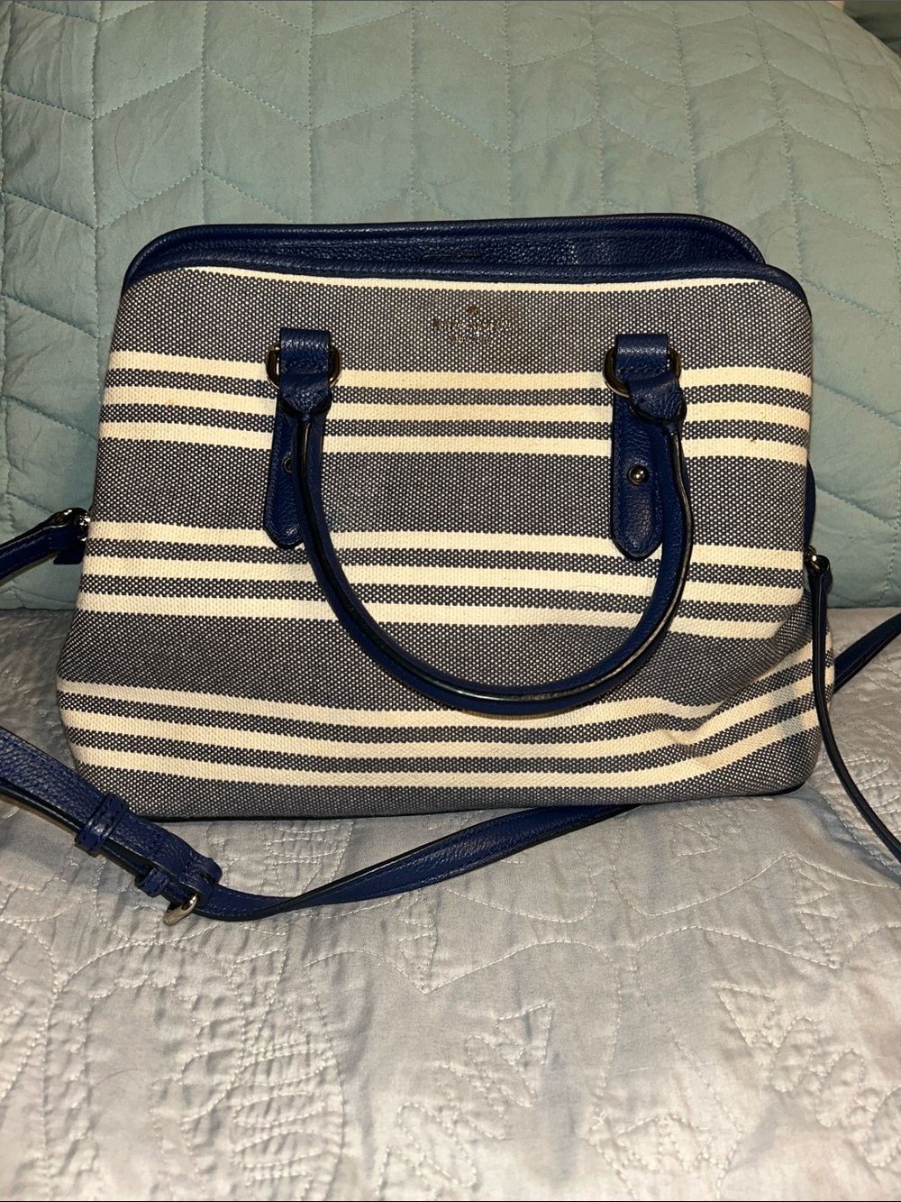 kate spade Navy and Cream Striped Satchel